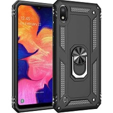 Karokstore Galaxy A10 Için Kılıf Military Ring Holder Siyah [galaxy A10 ile Uyumlu Kılıf - Siyah]