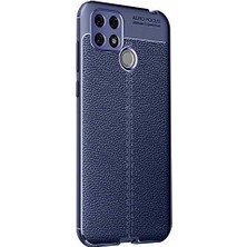 Karokstore Oppo A15S Için Kılıf Deri Dokulu Silikon Lacivert [A15S ile Uyumlu Kılıf - Lacivert]