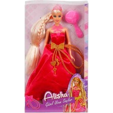 Karokstore Alisha Uzun Saçlı Prenses Mavi-Kırmızı Elbise(Elbise Rengi Değişebilir)