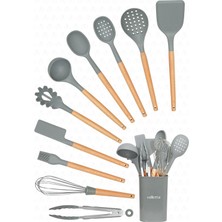 Karokstore Valletta Matis Dayanıklı Silikon Yanmaz Yapışmaz Standlı 11 Parça Servis Seti Gri
