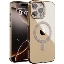 Karokstore 16 Pro Max ile Uyumlu Şeffaf Taşlı Mag-Safe Kılıf – Sert Mika Sararmaz Kılıf, N52 Güçlü Mıknatıs, Bağımsız Tuşlar, Lüks Kristal Tasarım (Desert, 16 Pro Max)