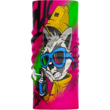 Motobir Baf-Bandana Mavi Gözlüklü Pembe Duvar Grafiti Kedi