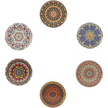Karokstore 6 Lı Çini Desenli (Autum) Metal Bardak Altlığı ve Metal Stand