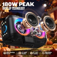 Karokstore Bluetooth Hoparlör, W-Kıng 80W Taşınabilir Kablosuz Hoparlör Kutusu Müzik Kutusu, Güçlü Bas, Güçlü 105DB Ses, Karışık Renkli LED Işıkları, USB Çalma, 24 Saat Çalma Süresi