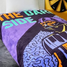 Karokstore Cosmic Çizgi Film Karakteri Pamuk-Polyester Karışım Battaniye, Siyah, Mor, Turkuaz, Tek Kişilik