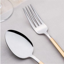 Karokstore Dalyan Altın Sade 12 Kişilik 89 Parça Deri Kutulu Çatal Kaşık Bıçak Takımı