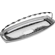 Karokstore Anne Ingiliz Gümüşü Saplı Oval Kurabiyelik 40 x 15 cm