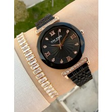 Tom Jones Siyah Kesme Camlı Kadın Kol Saati ve Bileklik