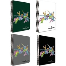 Karokstore Şövalye Tasarımlı Spiralli Defter, A4, 100 Yaprak, 70G Kağıt, Düz Sayfa, Dayanıklı Kapak, Kolay Açılan Spiral Cilt, Estetik Tasarım