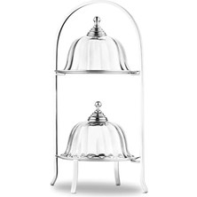 Karokstore Alula 2 Katlı Cam Kapaklı Kek Fanusu Silver