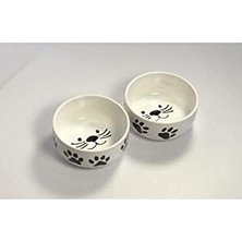 Karokstore Seramik Kase Kedi Mama Su Kabı Beyaz Renk 2'li
