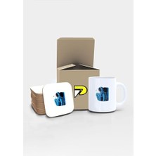Karokstore Mavi Astronot Uzay Tasarımlı Baskılı Kupa Bardak Seti, Eğlenceli Özel Hediye Mug