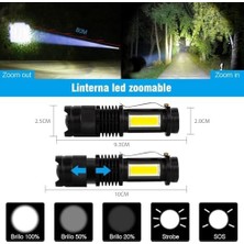 Karokstore Mini Taktik El Feneri | 500 Lümen Zoomlu LED + Yan Cob Işık | 500 Mah USB Şarjlı, 3 Modlu, Alüminyum Gövde | Kompakt, Dayanıklı Kamp ve Acil Durum Işığı