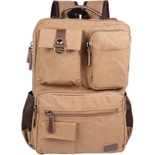 Karokstore Kanvas Kumaş Okul ve Günlük Laptop Bölmeli Sırt Çantası Bej