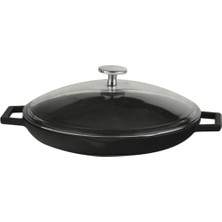 Karokstore Döküm Izgara Tavası 30 Cm, Siyah, Cam Kapaklı