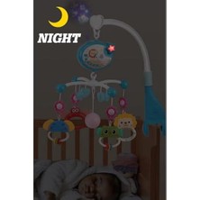 Karokstore Oyuncak Pilli Işıklı Müzikli Projektörlü Kumandalı Sabitlemeli Dönence Çıngıraklı Dişlikli Bebek Yatıştırıcı Zaman Ayarlı (Mavi)