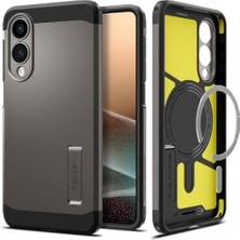 Karokstore Galaxy S25 Edge ile Uyumlu Ekstra Dayanıklı Kılıf Tough Armor Ai Hava Kanalı Teknolojisi Askeri Sınıf Koruma Magfit Özellikli Kickstand'lı Gunmetal Çift Katman Kapak - ACS09423