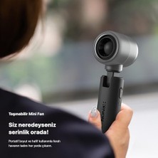 Karokstore Smart Taşınabilir Mini El Vantilatörü Seyahat Için USB Type-C Şarj Edilebilir Ultra Sessiz 5 Hız Kademeli 14000 Rpm Ayarlanabilir Başlıklı Soğutucu Fan X6101 (Gri)
