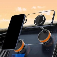 Karokstore Manyetik Araç Telefon Tutucu 360° Döner Başlık – Mekanik Vakumlu Güçlü Sabitleme, Silikon Kaymaz Tutuş, Mag-Safe Uyumlu, Tüm Serisi ile Uyumlu, Araç Içi Telefon Stand, Turuncu