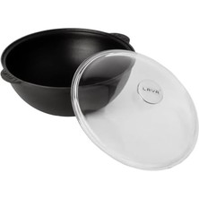 Karokstore Döküm Yuvarlak Cam Kapaklı Kazan/tencere. Döküm Demir Yekpare Kulplu Çap(Ø)28 Cm.