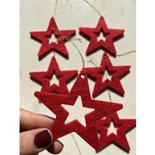 Karokstore Mini Tasarım Atölyem Kırmızı Içi Boş Yıldız Keçe Yılbaşı Ağacı Süsü Kırmızı