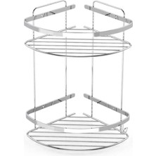 MegaVitrin Tema 304 Kalite Paslanmaz Çelik 2 Katlı Köşe Banyo Rafı Krom 18X18 cm