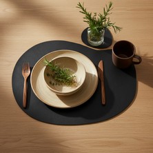 Grand Fine Art 2 Kişilik 4 Parça Deri Amerikan Servis 30X44 Cm-Silinebilir Supla-Kendinden Bardak Altlıklı