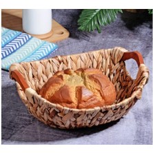 Karokstore Kosova Wicker Serisi Bezli Oval Ahşap Kulplu Hasır Ekmek Sepeti