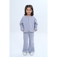 Toontoy Kız Çocuk 2'li Takım Kapüşonlu Fermuarlı Cepli Sweatshirt & Beli Lastikli Bol Paça Eşofman Altı - Kadife