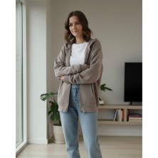 Unique Core Kapüşonlu Fermuarlı Basıc Sweatshırt