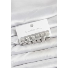 Callerrons Accessories Çelik Zirkon Taşlı Gümüş Renk Halka Küpe Seti - EBJ260109W38955