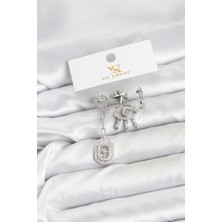 Callerrons Accessories Pirinç Gümüş Renk Göz ve Kutup Yıldızı Model Ysx Trio Küpe Seti - EBJ260109W38991