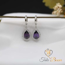 TB Takı Boom Ametist Damla Kadın Küpe, Mor Taşlı Su Damlası Küpe, Kadınlar Için Harika Hediye, 925 Ayar Gümüş