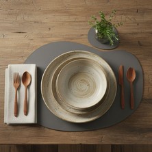 Grand Fine Art 2 Kişilik 4 Parça Deri Amerikan Servis 30X44 Cm-Silinebilir Supla-Kendinden Bardak Altlıklı