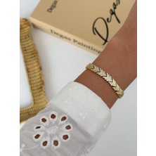 Marsel Özel Seri V Model Zirkon Taşlı 14K Balık Sırtı Gold Bileklik