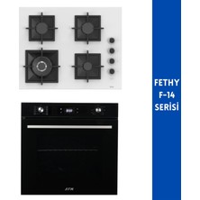 Ferre ve Afm Tech Markalı Fethy- F-14  Siyah - Beyaz 2'li Cam Ankastre Set (SC406-WFA Wok +FM7700)