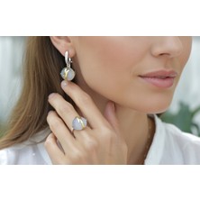 Hit Dükkan Özel Otantik Tasarım Gri Doğal Taşlı Gümüş ve Bronz Küpe Yüzük Takı Seti MOD69