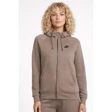 Nike Sportswear Essential Fleece Full Zip Hoodie Kadın Kapüşonlu Sweatshirt Kahverengi