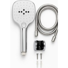 Karokstore Spiralli Duş Başlığı Seti, 3 Fonksiyonlu Tuşlu Geniş Gövde Krom Duş Başlığı, 150 cm Duş Hortumu, Mafsallı Başlık, Vida ve Dübel Dahil, Su Tasarruflu, Duvara Monte Banyo Takımı
