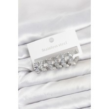 Callerrons Accessories Çelik Gümüş Renk Baget Zirkon Taşlı Halka Küpe Seti - EBJ260109W38965