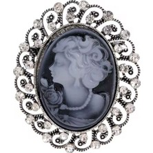 Rachel Silver Vintage Zirkon Taşlı Lady Cameo Broş