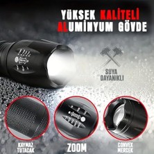 Karokstore Güçlü LED El Feneri, 10W Ultra Parlak Işık, 5 Farklı Mod, Zoom Özellikli, Dayanıklı Aluminyum Gövde