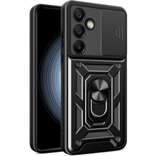 Karokstore Galaxy ile Uyumlu S24 Fe Kılıf Magnetik Standlı Kamera Korumalı Sürgülü Vega Kapak Siyah