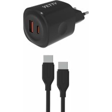 Karokstore Yetty Çift Çıkışlı Pd 25W 3.0 Type-C To Type-C 1m Hızlı Şarj Kablosu - Siyah (Yerli Üretim)