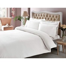 Karokstore Basic Stripe DÜZ%100 Pamuk Nevresim Takımı, Beyaz, Çift Kişilik