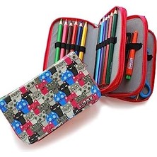 Karokstore Kalem Kutusu Sevimli Kedi Pembe Kawai Organizer Kalemkutu Vegan Deri Üç Bölmeli Kalemlik