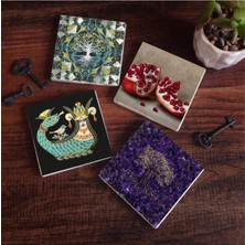 Karokstore Hayat Ağacı, Şahmeran, Nar Taş Bardak Altlığı Seti - 4 Parça - Dekoratif, Rustik Mutfak Aksesuarı, 10X10 Cm, Kaydırmaz Tabanlı, Şık ve Dayanıklı SC483