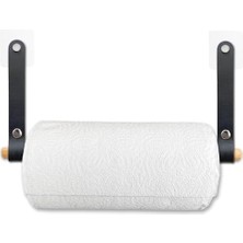 Karokstore Yapışkanlı Ahşap & Deri Tuvalet Kağıtlığı | Banyo Kağıt Havluluk, Havlu Peçetelik | Wc Kağıtlık, Dolap Altı Kağıt Havlu Askısı (Siyah, Kağıt Havluluk)