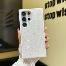 Karokstore Happy S24 Ultra ve S25 Ultra Uyumlu Kılıf Taşlı Star Glitter Silikon Kılıf (Beyaz)