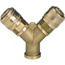 Karokstore Orijinal Çift Girişli Basınçlı Hava Çıkış Borusu C. R3/8" (Kompresör Aksesuarı, 2'li Hava Dağıtıcı, 2x Hızlı Bağlantı, Pirinçten) - 4139680